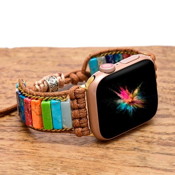 7 Chakra Natural Stone Braided Smartwatch Band Strap for Apple Watch 38 40 41 mm - Picture 1 of 4